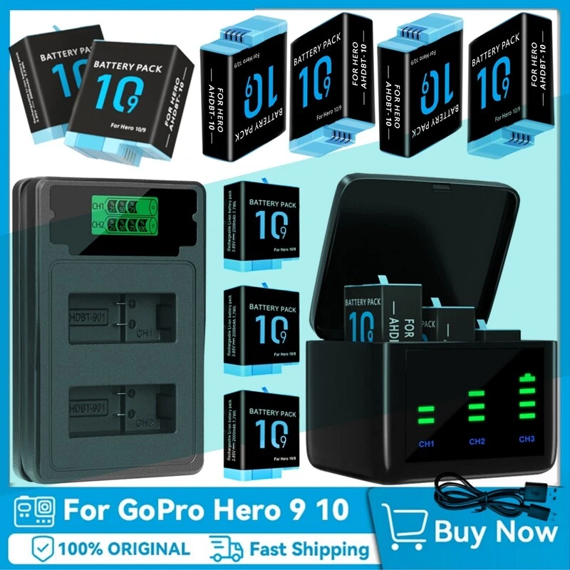 2/3 Pack Battery for GoPro Hero 10, GoPro Hero 9 Black with 2/3 Channel Charger