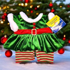 Build A Bear Elf Dress Striped Red Green Velour Christmas BABW with Original Tag