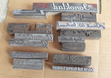 Lot of 13 Vintage Wood Metal Letterpress Print Blocks Signatures and Businesses