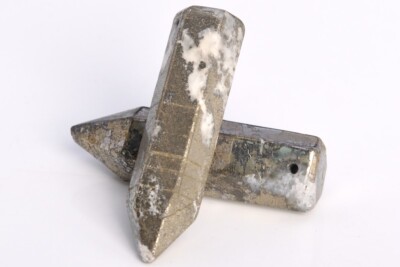 2 Pcs 30x8MM Copper Pyrite Healing Hexagonal Pointed AAA Natural Gemstone Beads