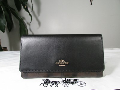 NWT Coach Black Signature Canvas & Leather Tri-fold Wallet F88024 Brown / Black 193971507156 | eBay