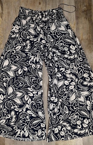 Vince Camuto Women's Medium Wide Leg Pants Black White Floral Lightweight Summer - Picture 2 of 9