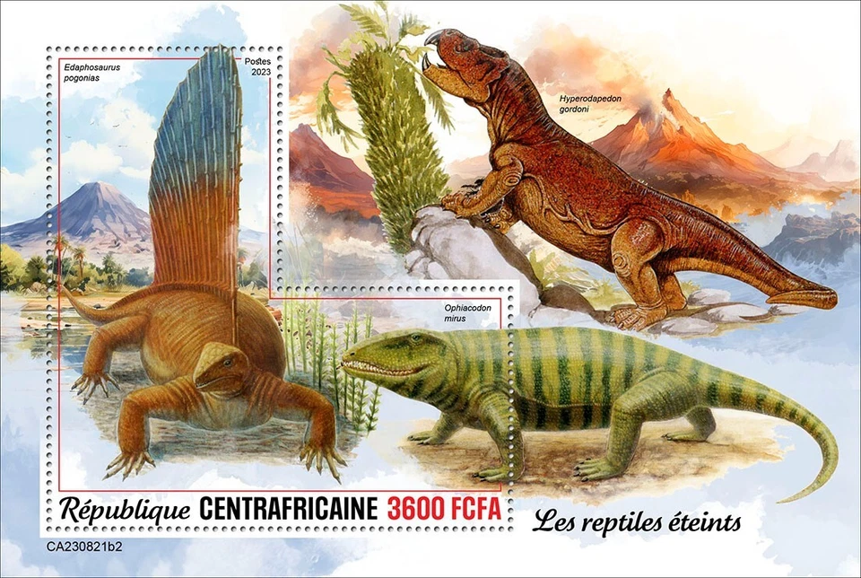 Extinct Reptiles MNH Stamps 2023 Central African S/S - Image 1 of 1