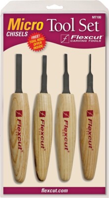 Flexcut Chisel Micro Tool Set 4 Different Style Blades Ash Wood Handles KNL100