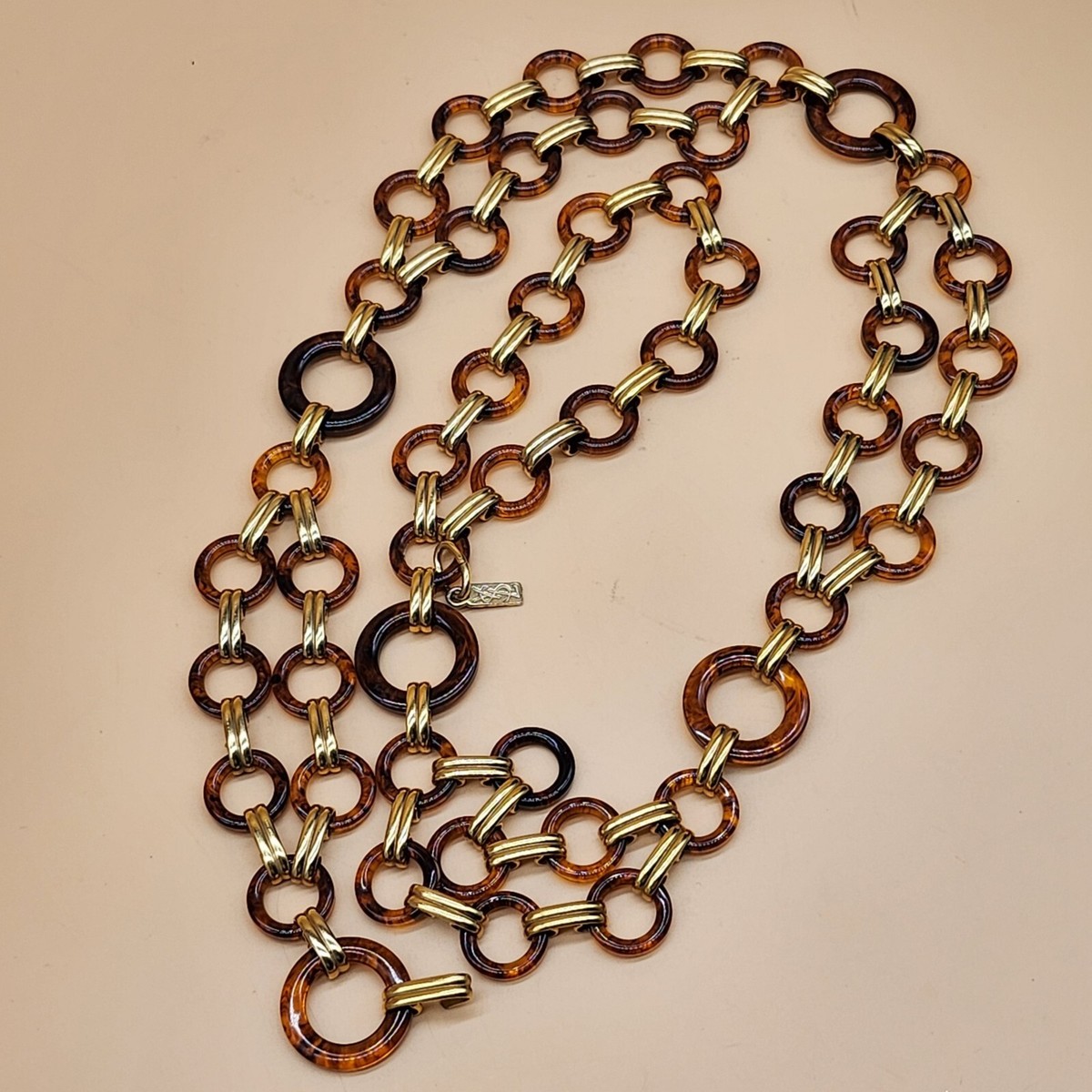 Ysl Cuban Link Vintage YSL Yves Saint Laurent Tortoise/Gold Tone