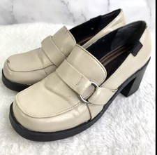 Vintage 90s Chunky Platform Shoes Mudd Loafer Y2K Oxford Penny 6.5 beige Grunge