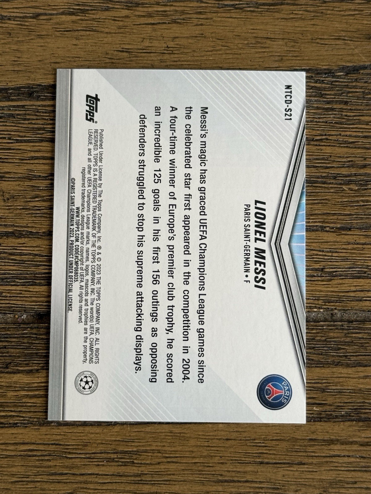 2023 Topps International Trading Card Day UEFA UCL Lionel Messi NTCD-S21 view 2