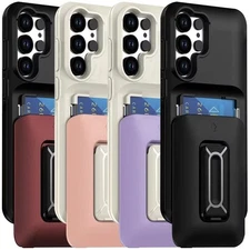 For Samsung Galaxy S25 Ultra Phone Case w/ Card Slot Kickstand Wrist Strap Cover