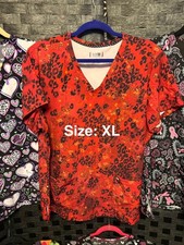 Koi Next Gen Red Leopard Floral Print V-Neck Scrub Top Size XL