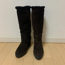 PRADA Long Boots Shoes EU 37 US 7 Suede Dark Brown Authentic