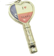 I Love Texas Safety Whistle Key Ring Key Chain Silver 3 1/2x1 inch New