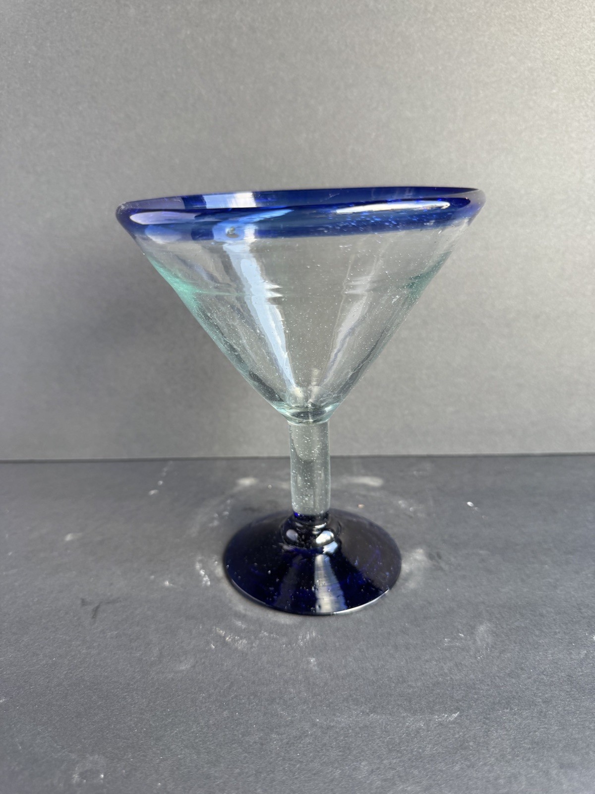 MEXICAN MARGARITA SET Hand-Blown Glass Cobalt Blue Rims. Pitcher/4 Glasses VGC