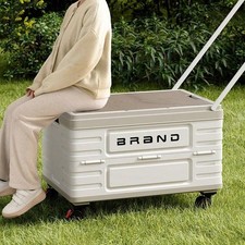 Foldable Multi-Purpose Cart with Wooden Lid, Portable Rolling Storage Box