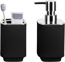 Black Bathroom Accessories 2 Pieces Soap Dispenser  Toothbrush Holder Set Boho