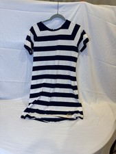 Michael Kors Dress Womens Small Navy White Stripe Gold Zip Logo Stretch Dress