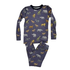 CREWCUTS Safari Animals Storm Gray Long John Pajama Set Sz 5 Kids Cotton Unisex