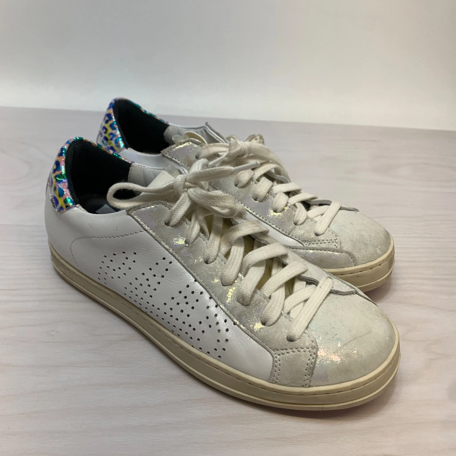 P448 Womens Jack Sneaker Size 36 5 White Leather Low Casual Shoe Holographic