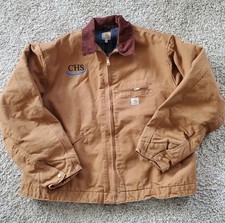 Carhartt Brown Work Jacket 3XL Tall Relaxed Fit Lined Zip Country Collar Logo C3