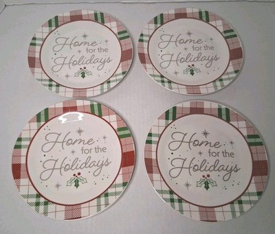 Royal Norfolk Christmas Plaid Home For The Holidays 8'' Salad Plates  Set 4 New