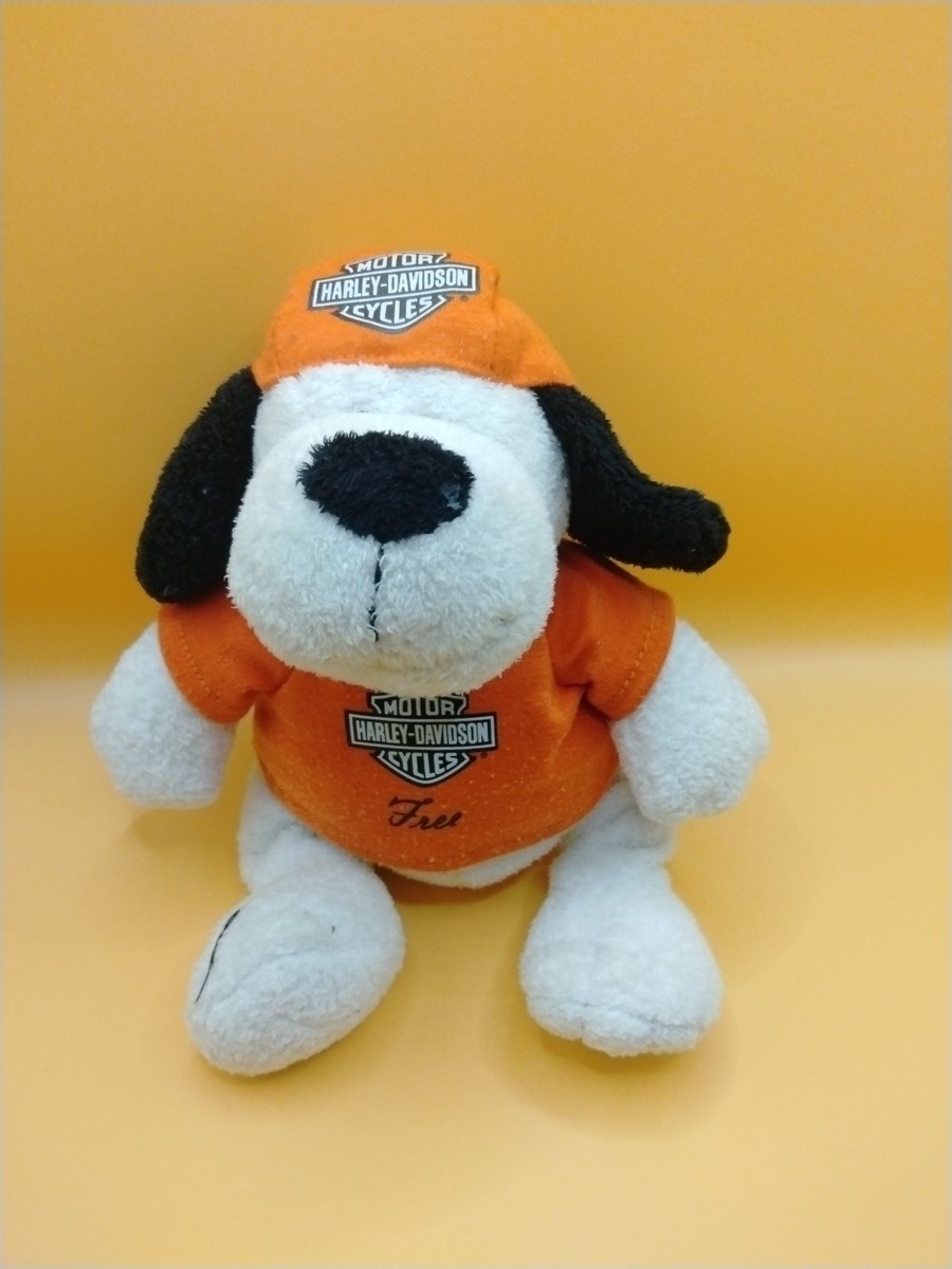 Vintage Harley Davidson 2004 Plush Dog With Orange Tshirt And Cap