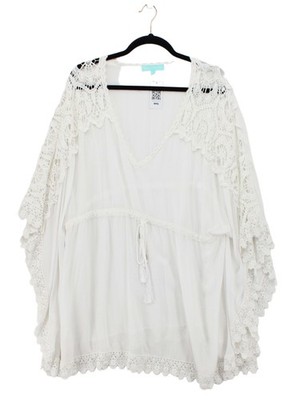 Melissa Odabash Damen Top weiß 100% Viskose 3/4 Arm V-Ausschnitt Tunika