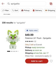 NWT Pokemon Sprigatito Plush 24 Inches Tall