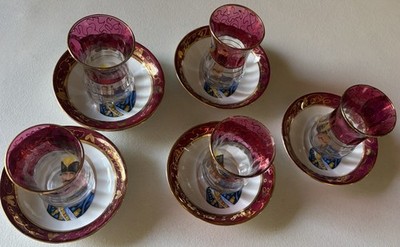 Vintage Set 11 Pc Persian Gilded Turkish Qajar Sha Nasser Al-Jin Cups & Saucers