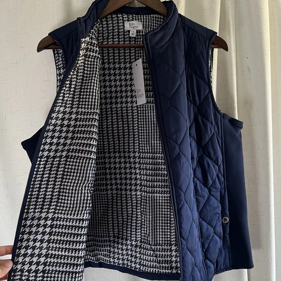 Chaqueta Kim Rogers Mujer Petite XL Azul Cremallera Completa Forrada a Cuadros Chaleco de Golf Acolchado  Foto 3 de 4