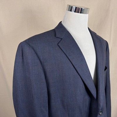 Pronto Uomo 50S Sport Coat 100% Wool Blue Herringbone Two Button Double Vented
