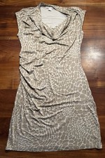 Michael Kors Beige giraffe-print sleeveless Cowl Neck bodycon Ruched dress Sz M