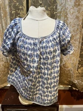 NWT Max Studio London Navy Blue & White Print Short Sleeve Blouse Size XL $128