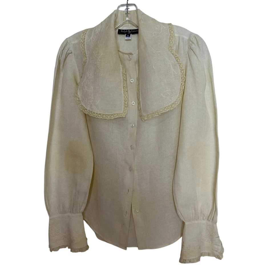 Винтажные женские Ralph Lauren 100% лен размер 6 кружевная вышивка сделано в США - Изображение 3 из 4