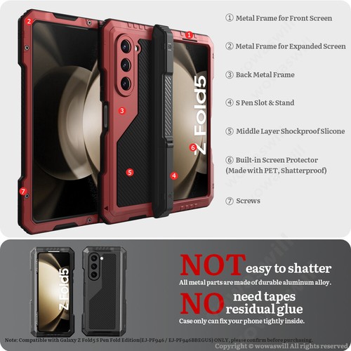 For Samsung Galaxy Z Fold 5 5G With Screen Protector Hinge Protection Kickstand - Picture 5 of 8