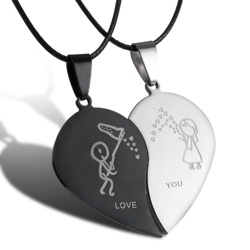 Partner Halskette Set "LOVE YOU" Liebe Herz Anhänger Liebe Geschenk Kette NEU - Bild 1 von 4