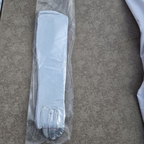Vintage Silver Opera Length Gloves Metallic 15" 1960s New In Package NOS - Picture 3 of 14