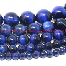 NATURAL 6/8/10/12mm GENUINE BLUE TIGER'S EYE GEMS STONE ROUND LOOSE BEADS 15"