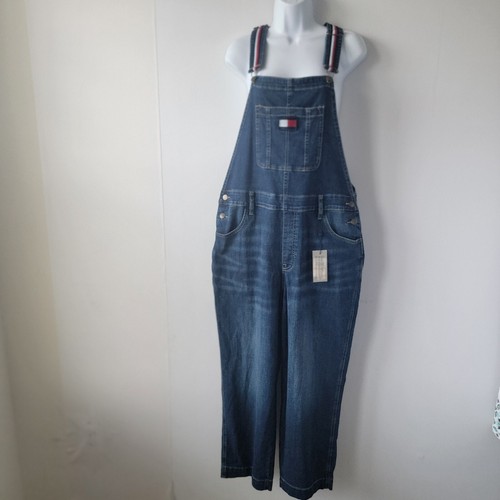 Tommy Hilfiger Damen Cropped Logo Overall Jeans Größe 14 Blau