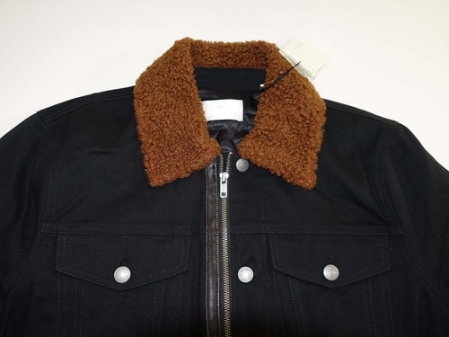 7 For All Mankind Men's Shearling Denim Trucker Jacket Size Small NWT Black S - Picture 7 of 12