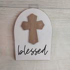 New! "Blessed" Cross Wood Plaque Sign Tier Tray Decor Religion Jesus Easter 