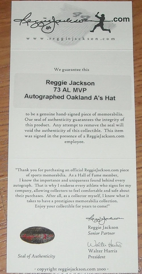 Reggie Jackson Firmado 1973 Oakland A's Auténtico Gorra Sombrero Inscrito 73 AL MVP #/9 Foto 2 de 2