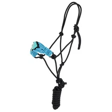 Showman Cowboy Knot Halter w/ Blue, Teal & Black Wool Nose & Lead
