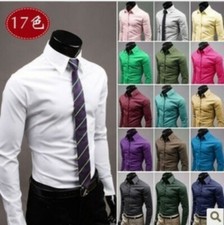 Mens Formal Dress Business Long sleeve Button front Casual Shirts Tops Blouses