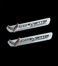 2 Fender Console Badge Engine Cover Aluminum Emblems Corvette Stingray C7 Silver