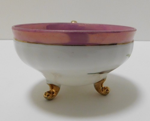 Very Rare Find Cattail Design Gold Trim Footed Tea Cup Pinky Purple Around Rim - Picture 10 of 12