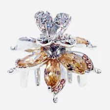 USA Flower Hair Claw Jaw Clip use Swarovski Crystal Hairpin Elegant Brown Z25