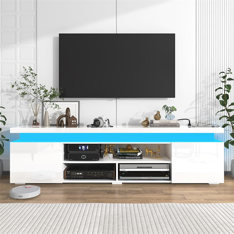 66"/75" Modern High Gloss LED TV Stand, Entertainment Center