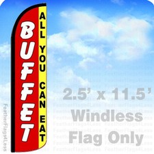 BUFFET TODO LO QUE PUEDAS COMER - Letrero de bandera de pluma Swooper sin viento 2,5 x 11,5' rz