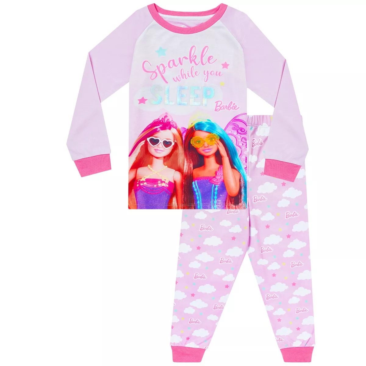 Barbie Sparkle Pyjamas Kids Girls 4 5 6 7 8 9 10 Years PJs Long Sleeve Purple