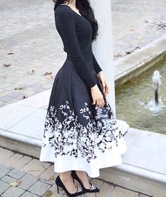 White House Black Market Floral Print Full Midi Skirt Size NEW - Main Image