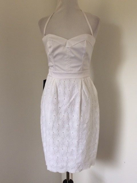 BEBE WOMEN'S WHITE LACE LINED DETACHABLE STRAP HALTER DRESS SIZE SMALL |  eBay